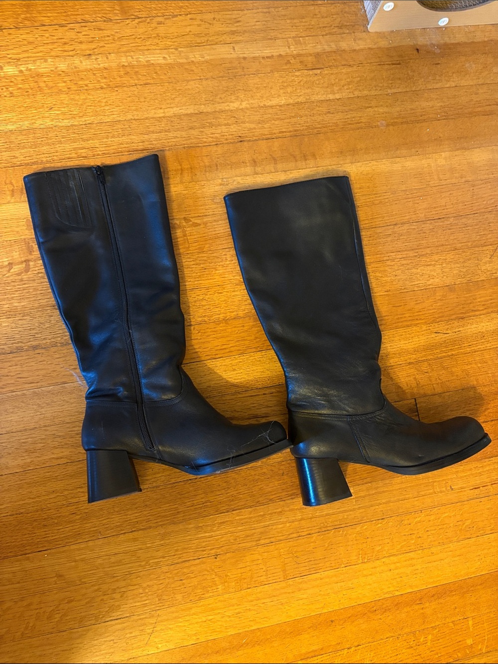 INTENTIONALLY BLANK Black Knee-High Block Heel Boots